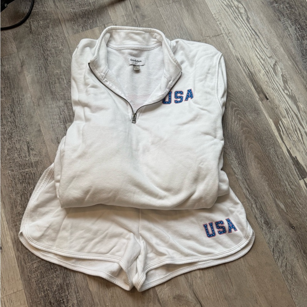 Goodfellow & Co White USA Zip Pullover